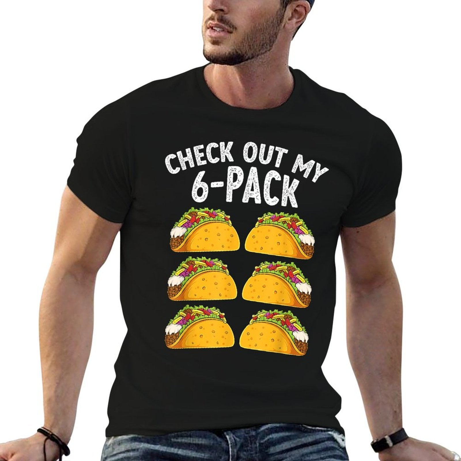 Tacos 6 Pack Abs Fitness Bodybuilder Gym Cinco De Mayo  Oversized Silhouette T-Shirt