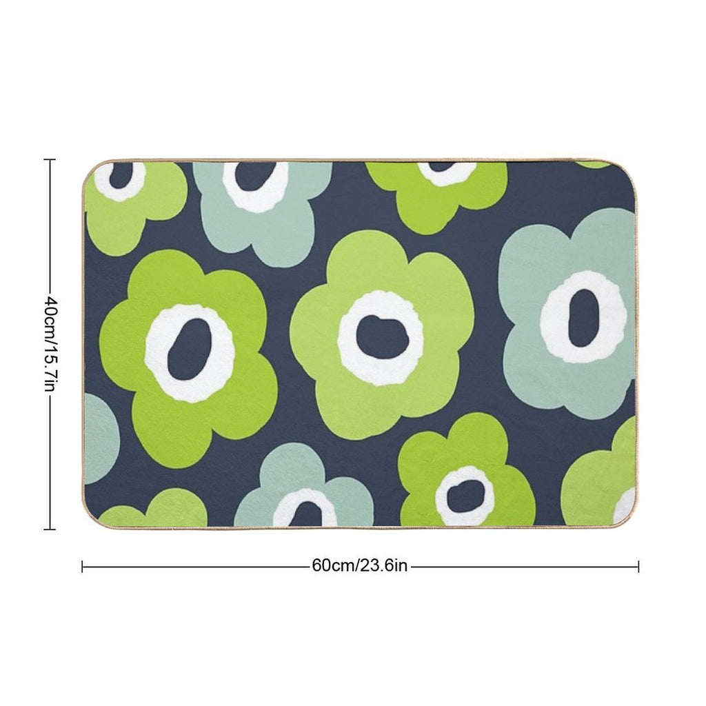 Iconic Bold Scandinavian Floral Pattern in Green And Blue  Stain-Proof Bath Mat