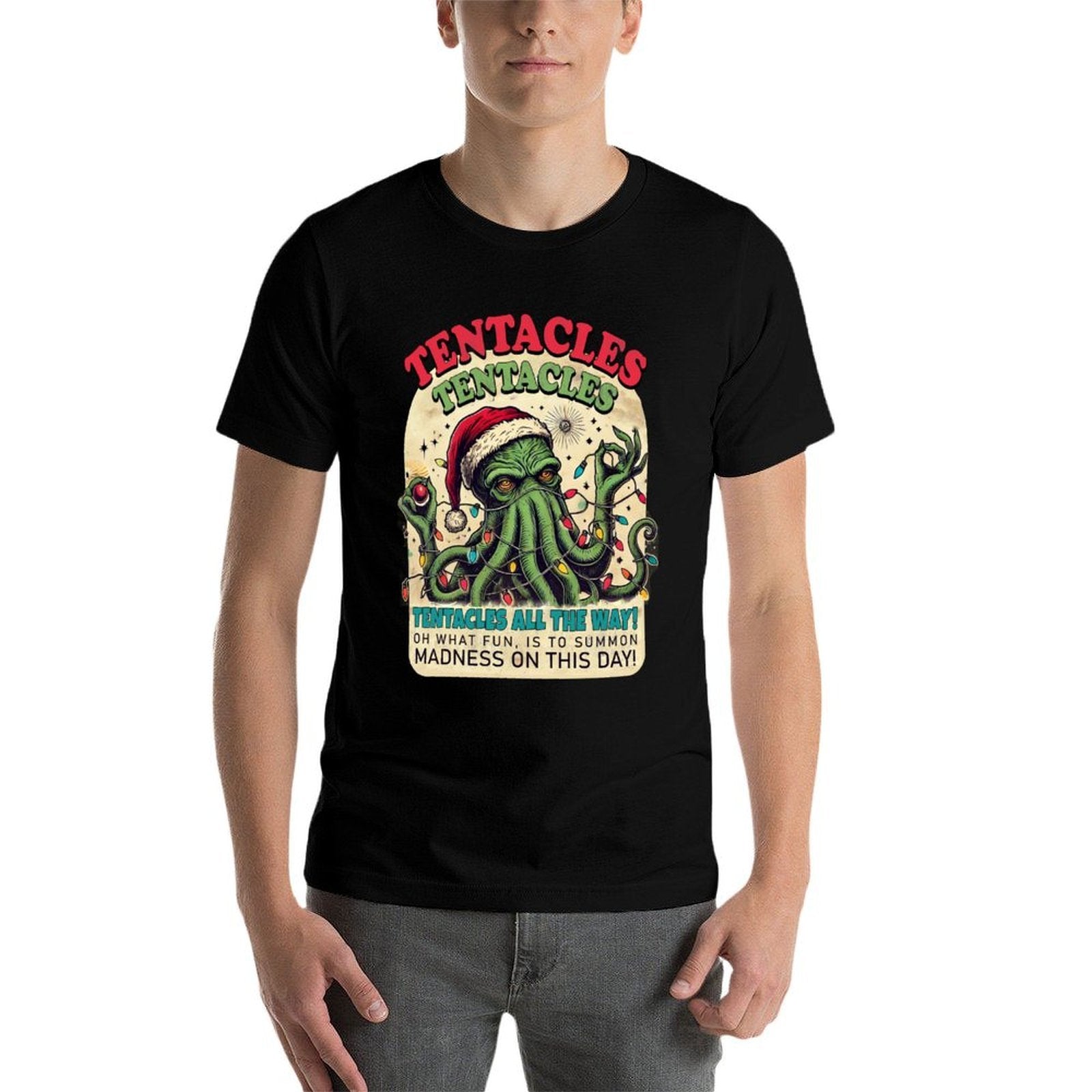 Funny Cthulhu Christmas Tentacles Eldritch Holiday  Heathered Texture T-Shirt