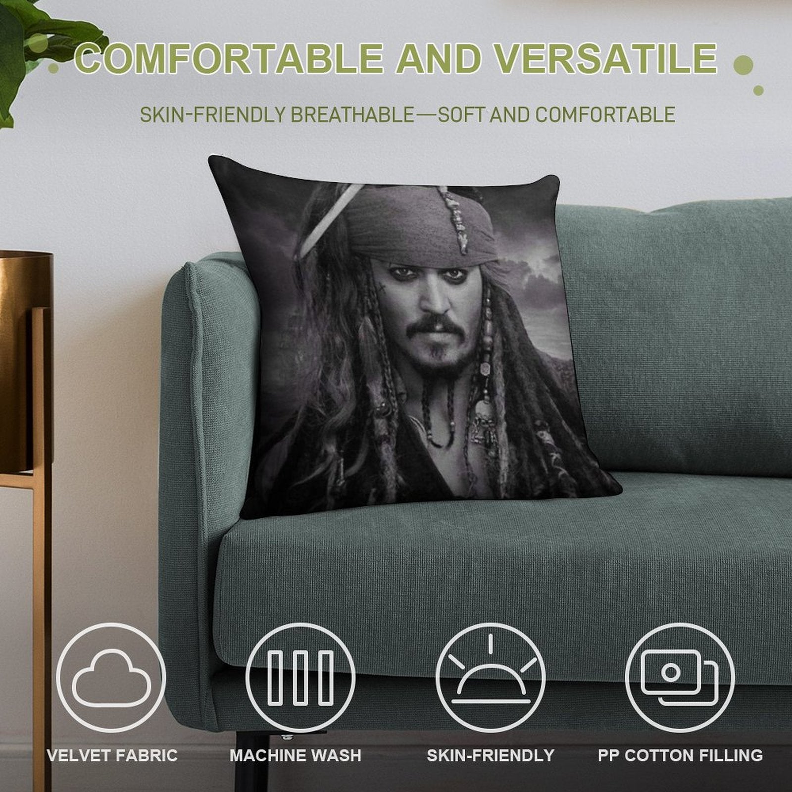 Jack Sparrow Soft Reinforced Edging Throw Pillow