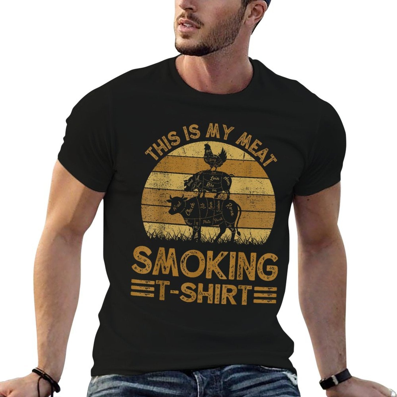 Funny This Is My Meat Smoking Mens BBQ Barbeque Dad  Graphic-printed T-Shirt