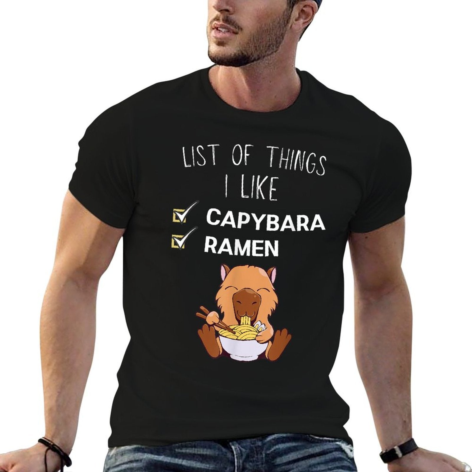 Cute Kawaii Capybara List Of Things I Like Ramen Lover  Eco-friendly Material T-Shirt