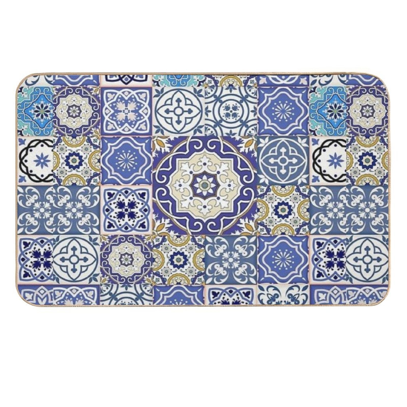 Blue Moroccan Tile Pattern  Rapid-Drying Bath Mat
