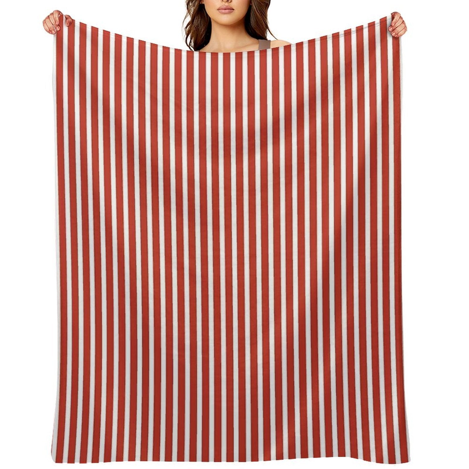 Classic Red And White Vertical Striped Pattern Sustainable Throw Blanket
