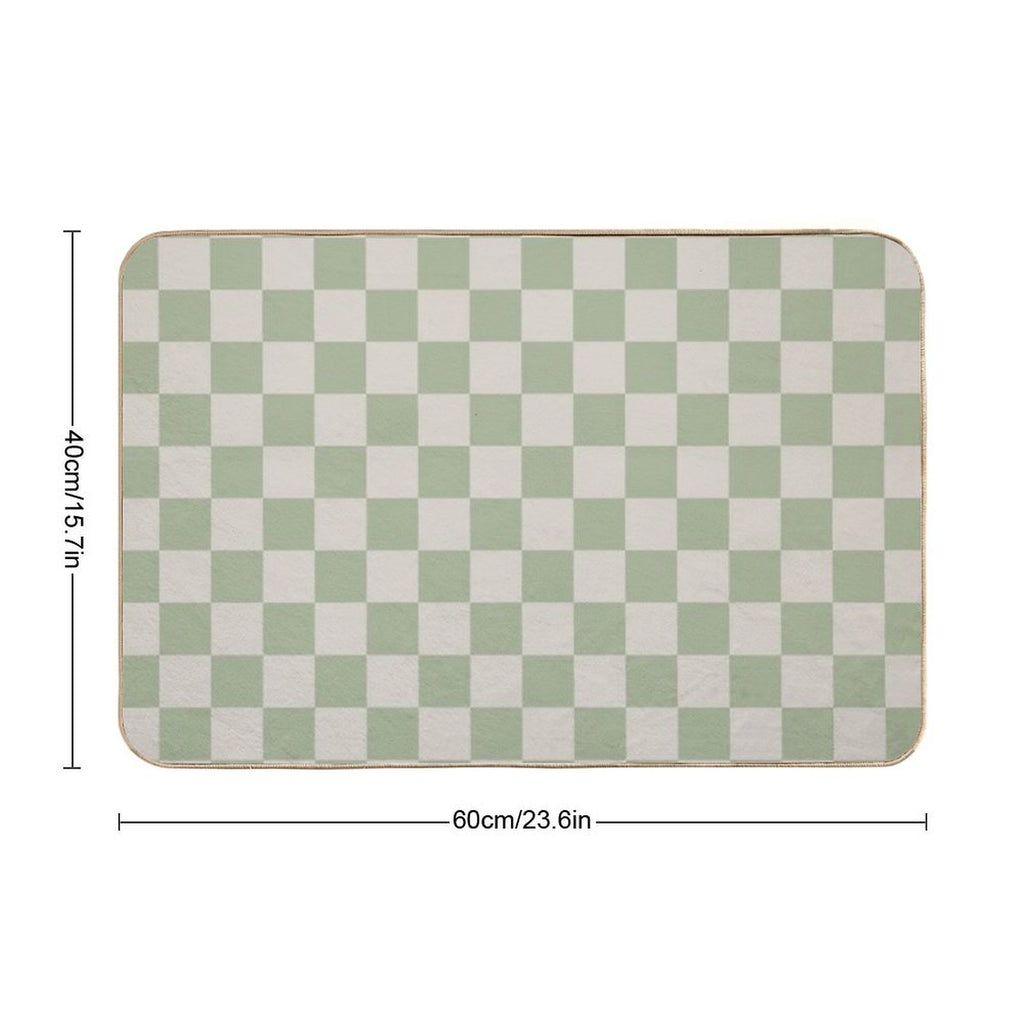 Checkerboard Check Checkered Pattern in Sage Green And Beige  Easy Maintenance Bath Mat