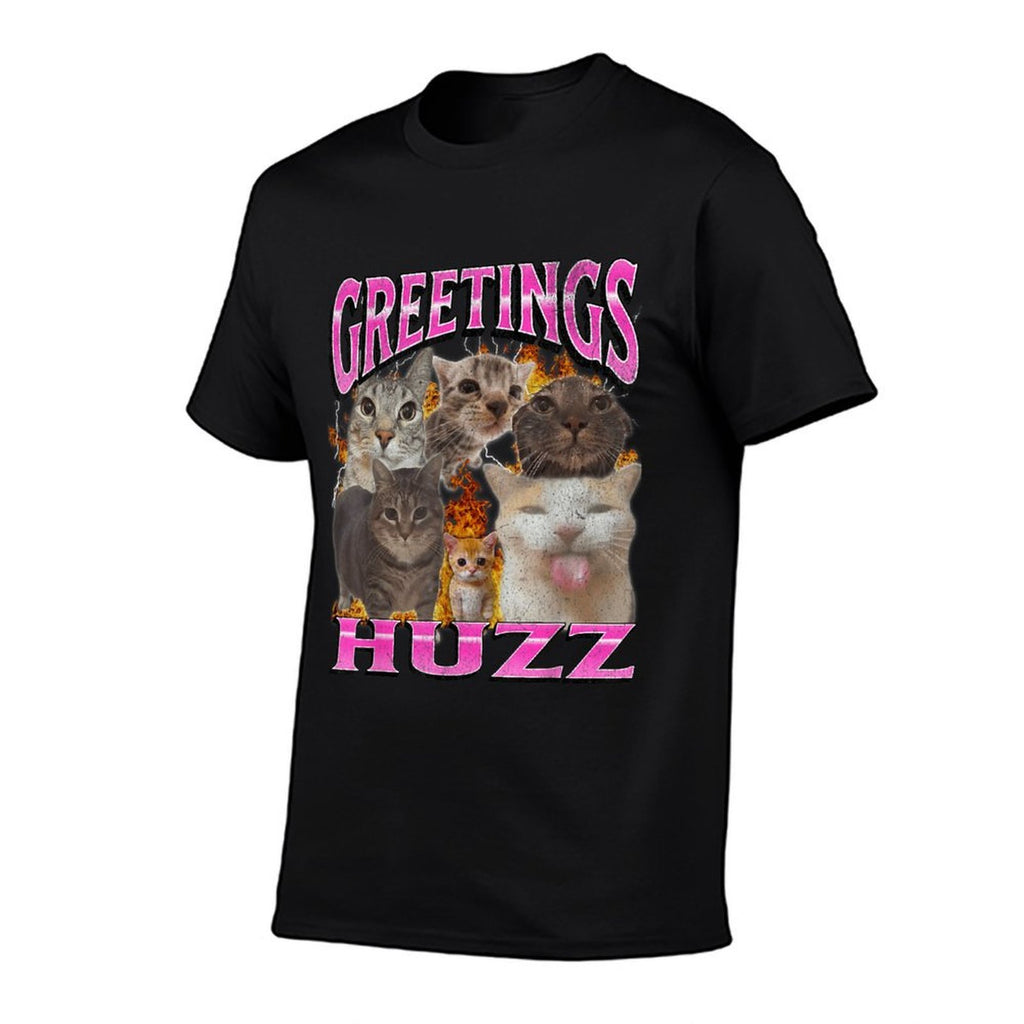 Greetings Huzz Funny Cat Meme Bootleg Graphic Men Women  Oversized Silhouette T-Shirt