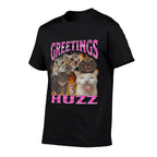 Greetings Huzz Funny Cat Meme Bootleg Graphic Men Women  Oversized Silhouette T-Shirt
