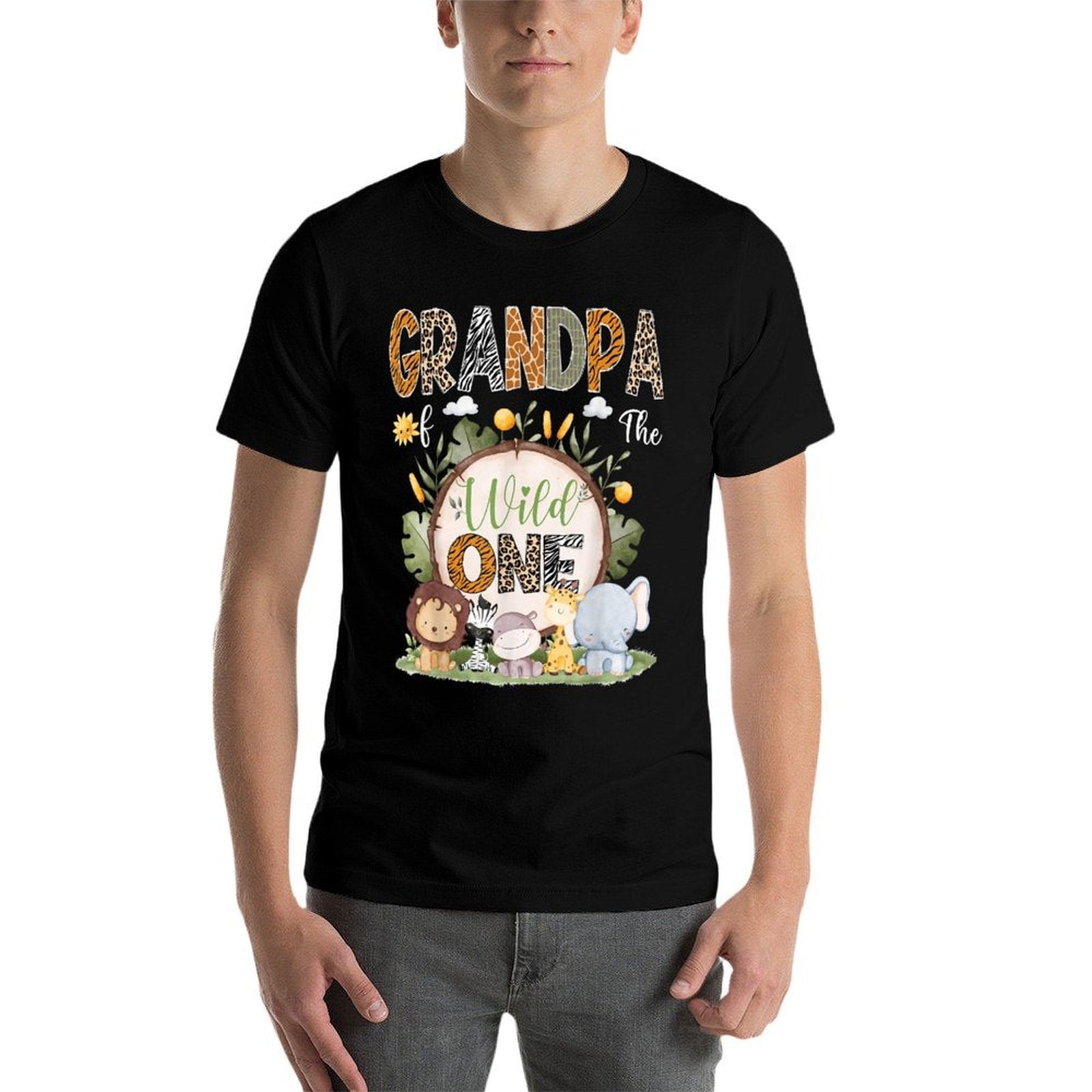 Grandpa Of The Wild One 1St Birthday Kids Safari Woodland  Polyester Blend T-Shirt