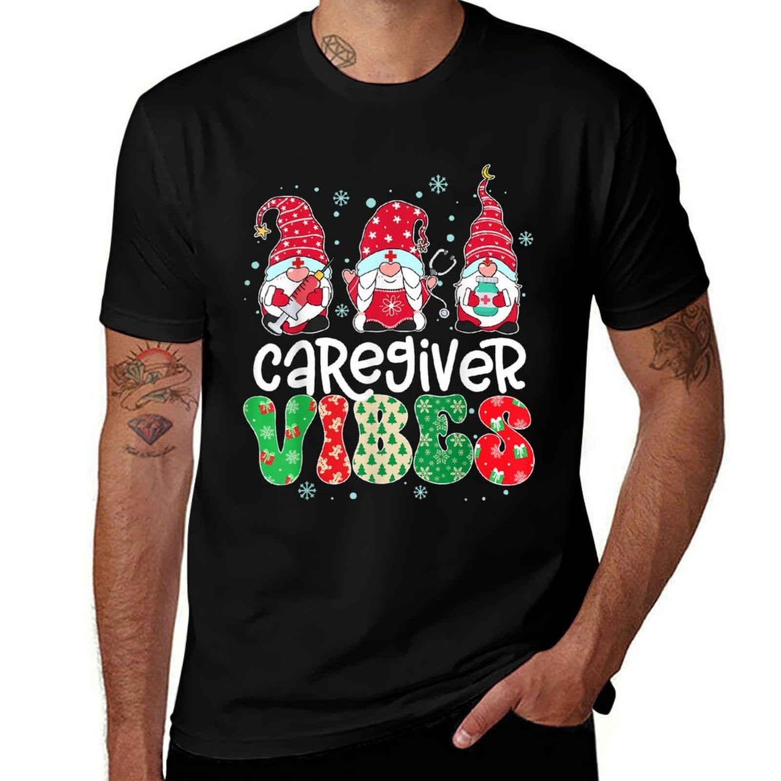 Caregiver Vibes Gnome Nurse Xmas Light Stethoscope Christmas  Vintage-inspired T-Shirt