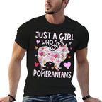 Pomeranian Just A Girl Who Loves Pomeranians Flower Floral  Lightweight T-Shirt