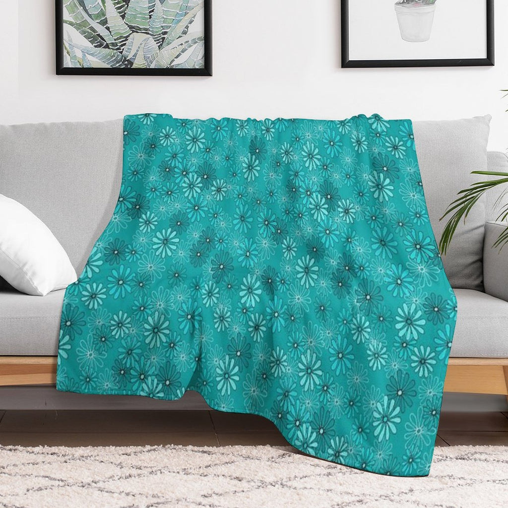 Daisies in Shades of Turquoise Velvety-soft Throw Blanket