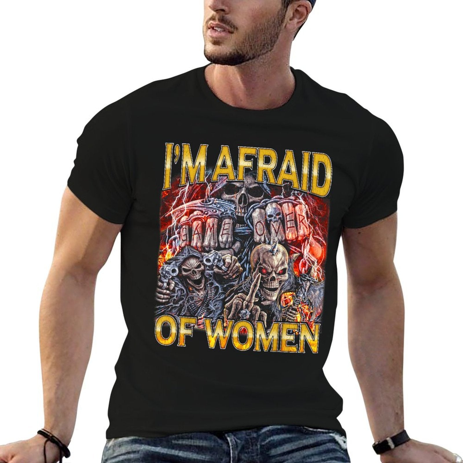 Afraid Of Women - Edgy Skeleton Bootleg Hard Skeleton Meme  Classic T-Shirt