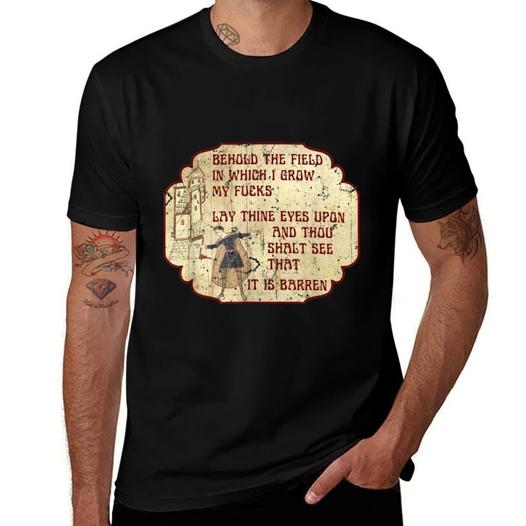 Vintage Behold The Field, Funny Medieval Meme Gift  Ribbed Collar T-Shirt