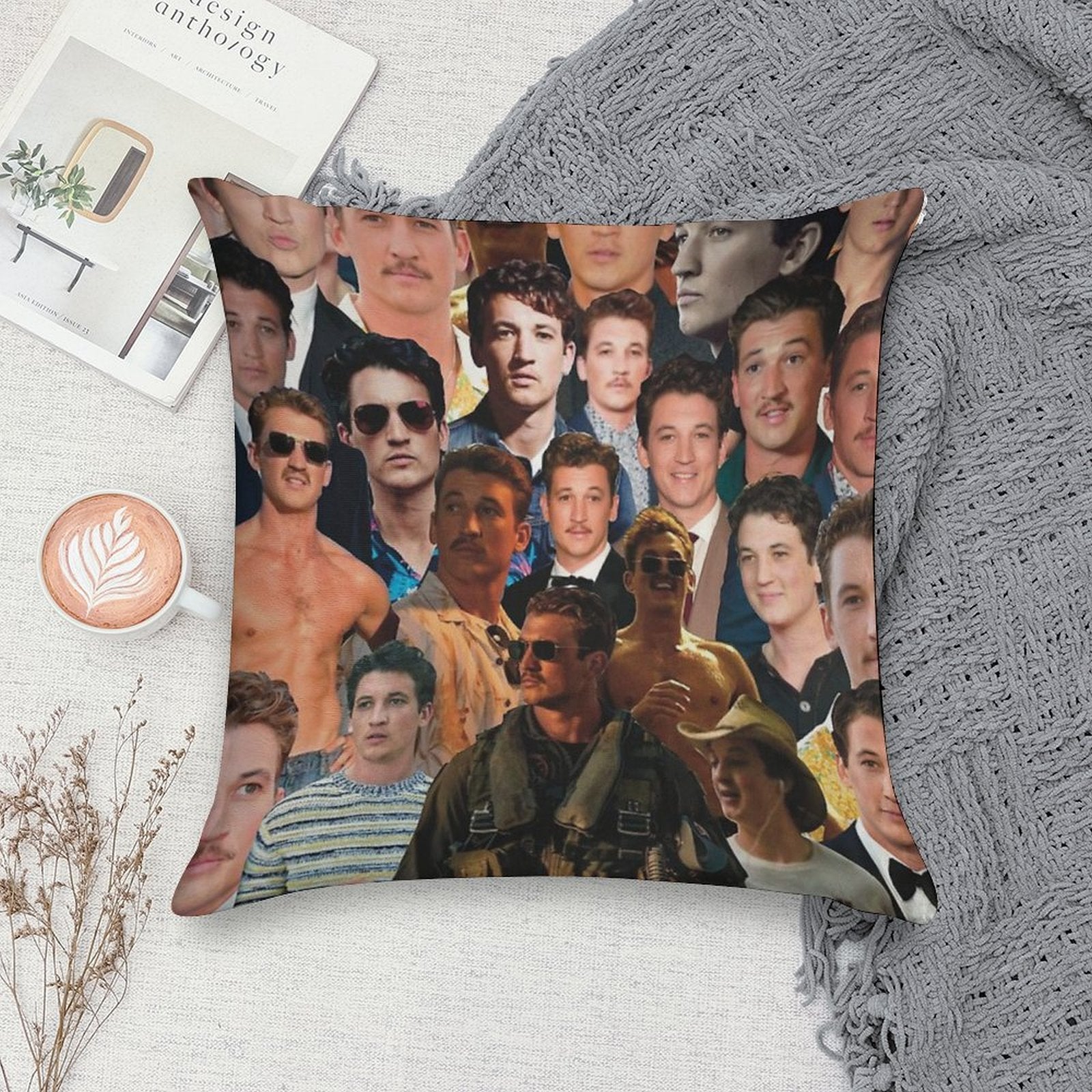 Miles Teller Photo Collage Soft Shrink-Resistant Throw Pillow