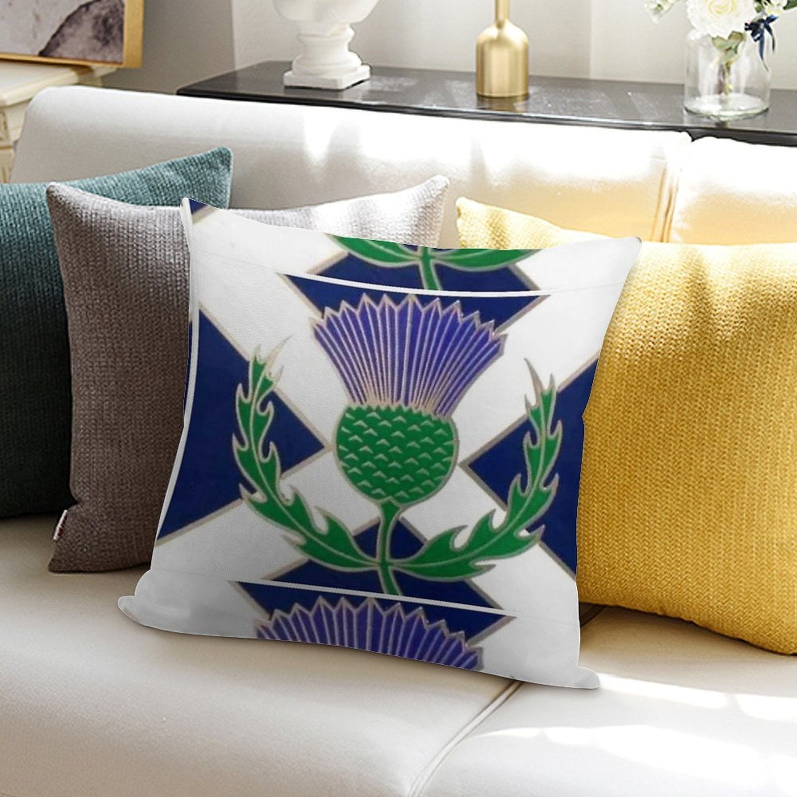 Flag of Scotland And Thistle Soft Washable Throw Pillow