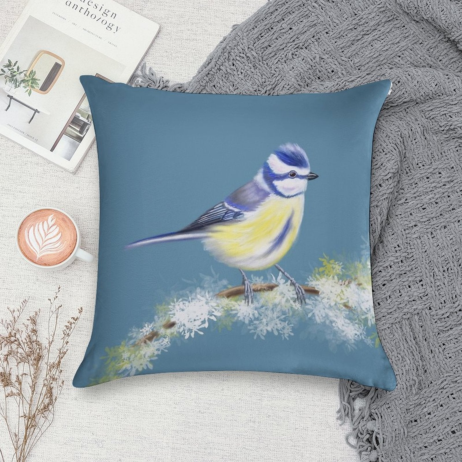 Bluetit Soft Decorative Cover Throw Pillow