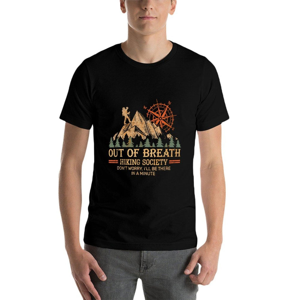 Out of Breath Hiking Society For Men Women Hiker Nature Love  Summer-ready Fabric T-Shirt