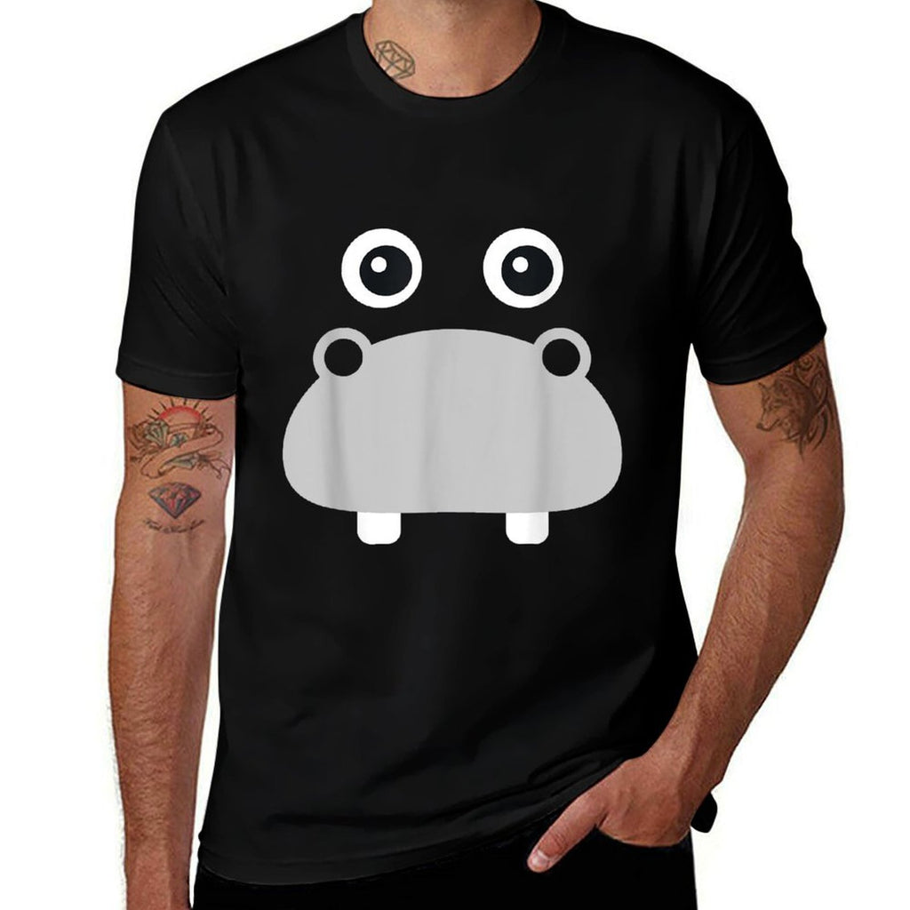 Kawaii Hippo Face Easy Animal Costume  Rolled Sleeves T-Shirt