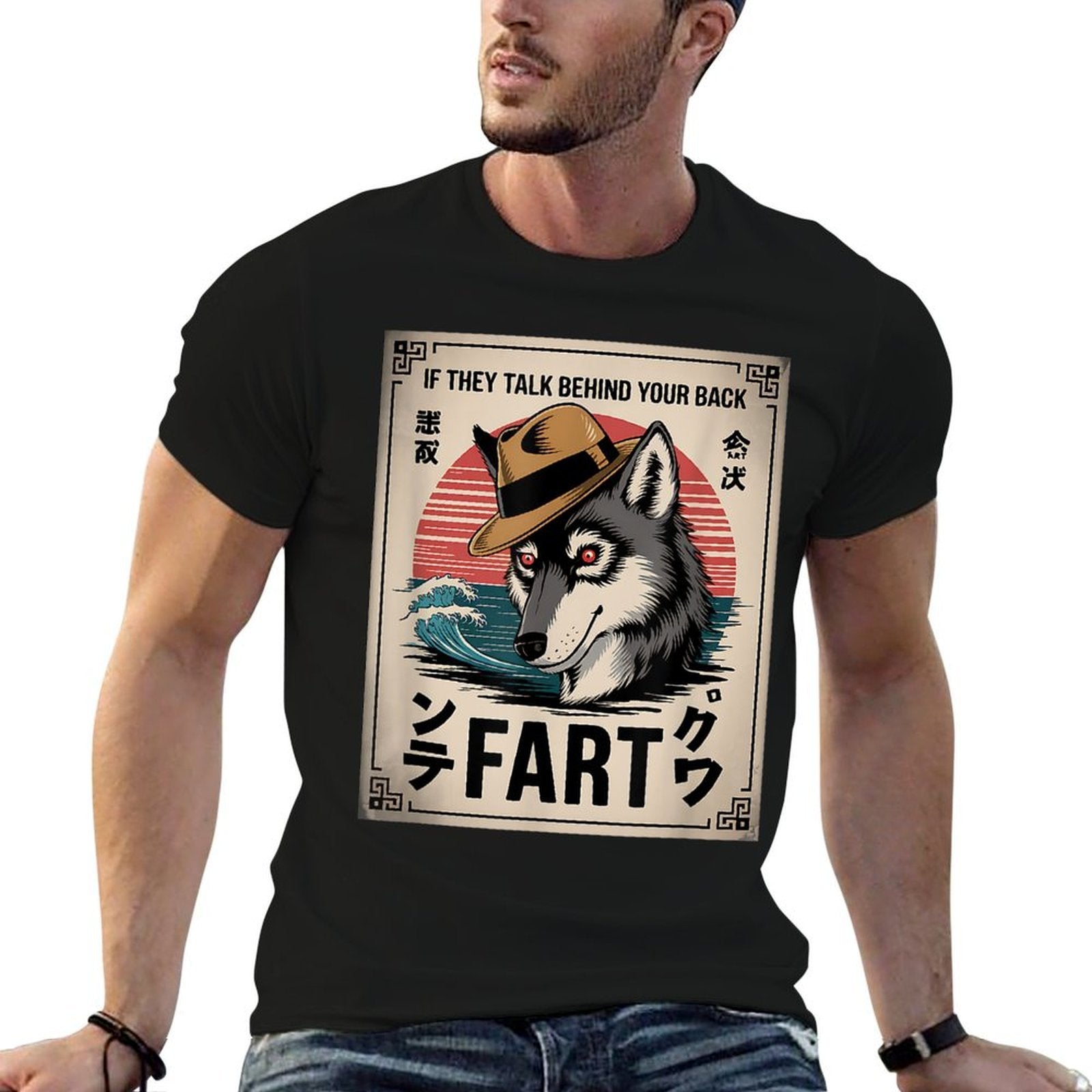 If They Talk Behind Back Fart Sigma Wolf Japanese Meme  Lightweight T-Shirt