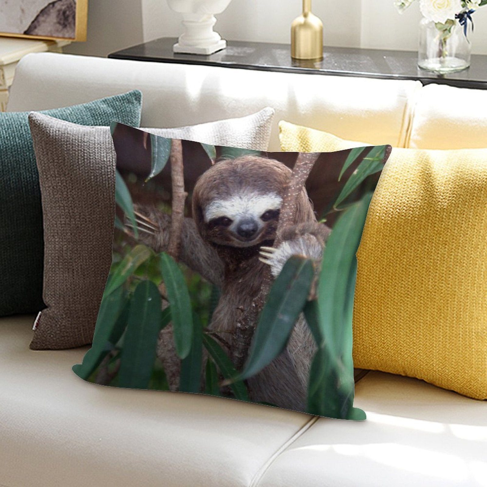 Sloth Soft Short Plush Fabric Throw Pillow