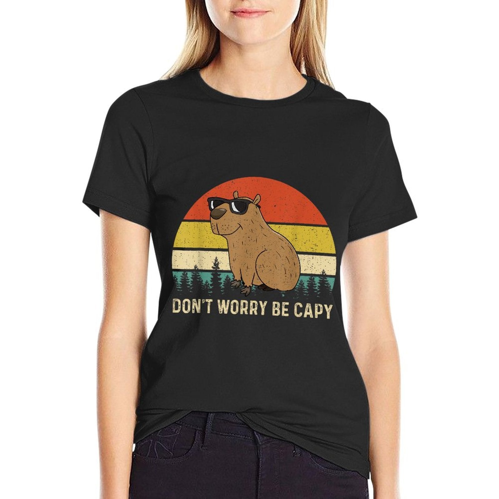 Cool Capybara Dont Worry Be Cappy Vintage Funny Rodent Meme  Tagless Design T-Shirt