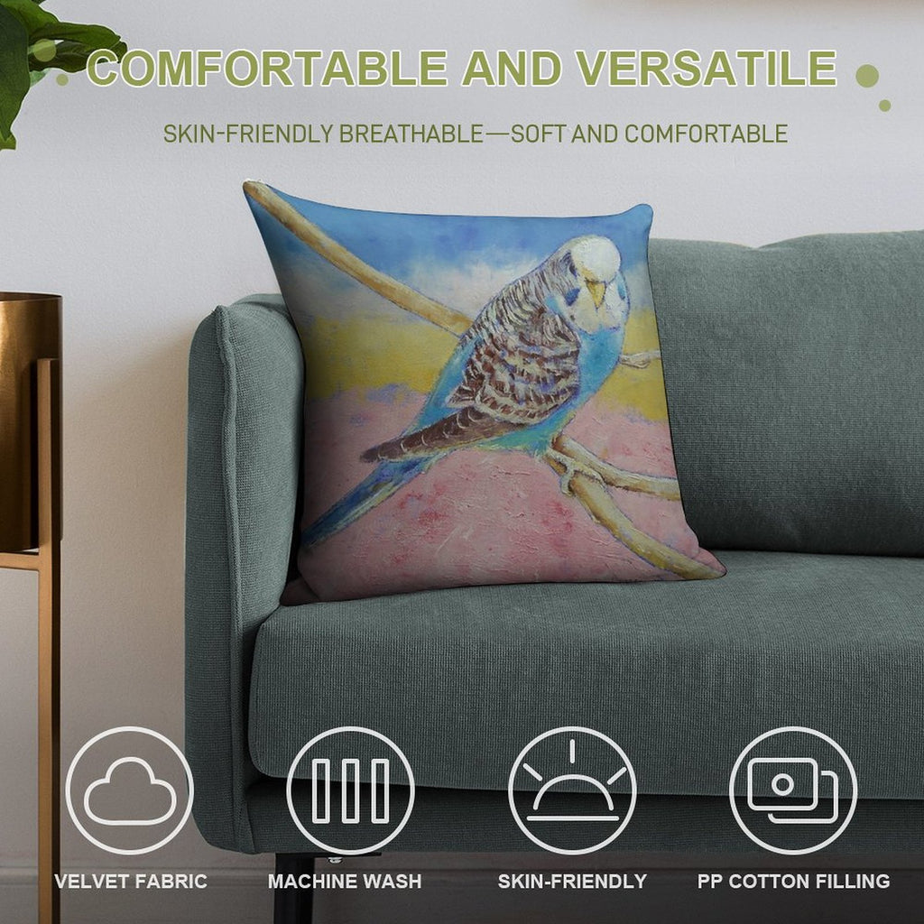 Sky Blue Budgie Soft Fade-Resistant Throw Pillow