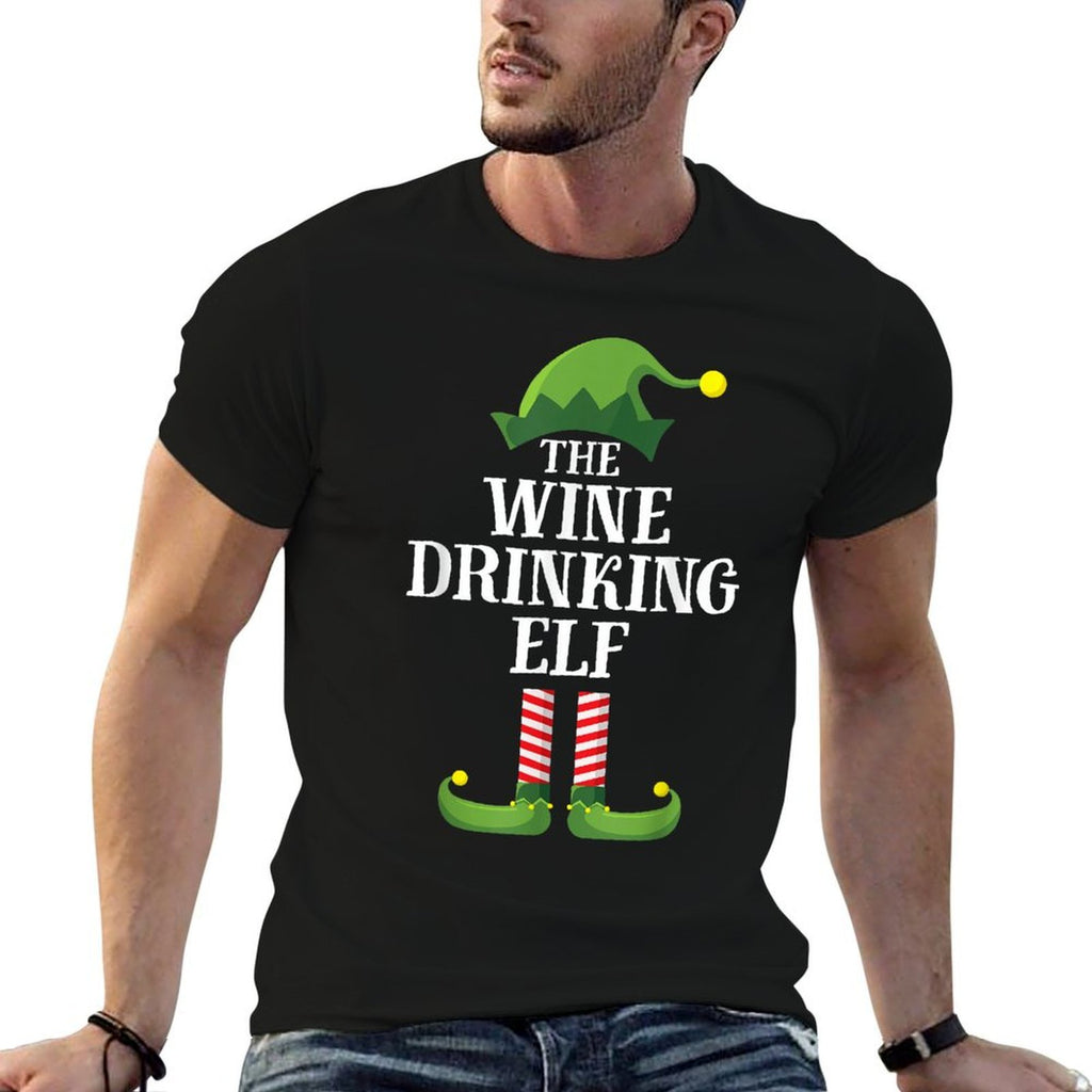Wine Drinking Elf Matching Family Group Christmas  Easy-care T-Shirt