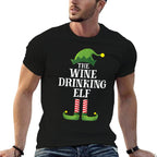 Wine Drinking Elf Matching Family Group Christmas  Easy-care T-Shirt