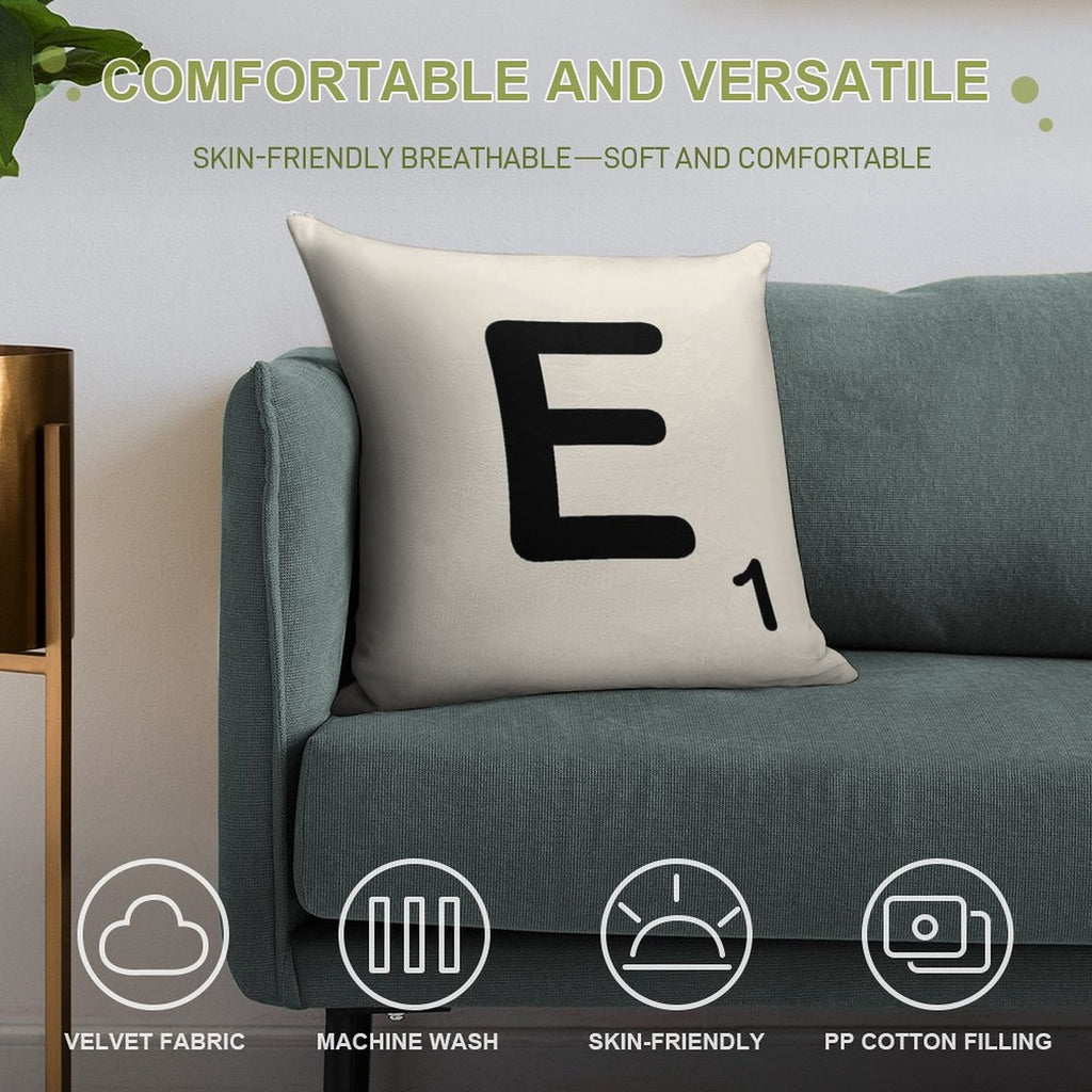 Scrabble Tile E Soft Reinforced Edging Throw Pillow