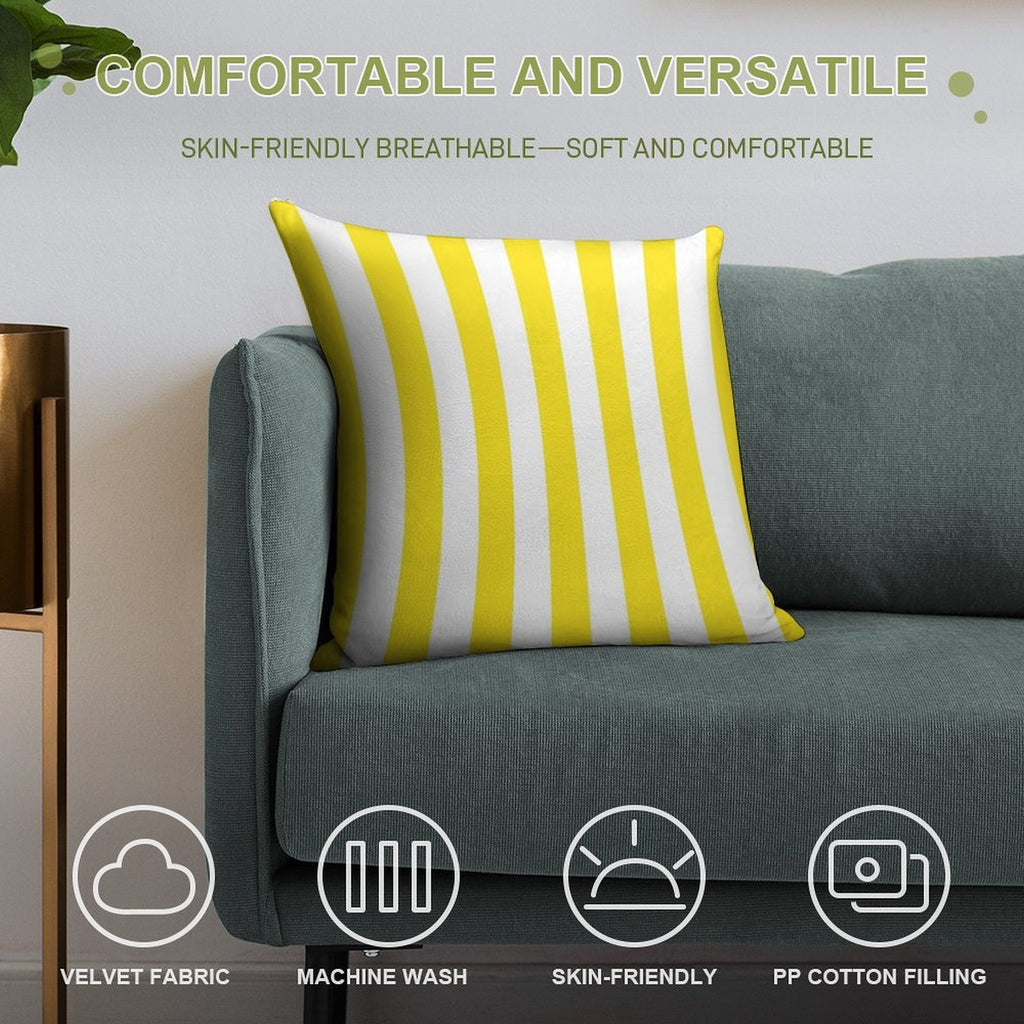 Yellow And White Deckchair Stripe Pattern Soft Luxury Feel Throw Pillow