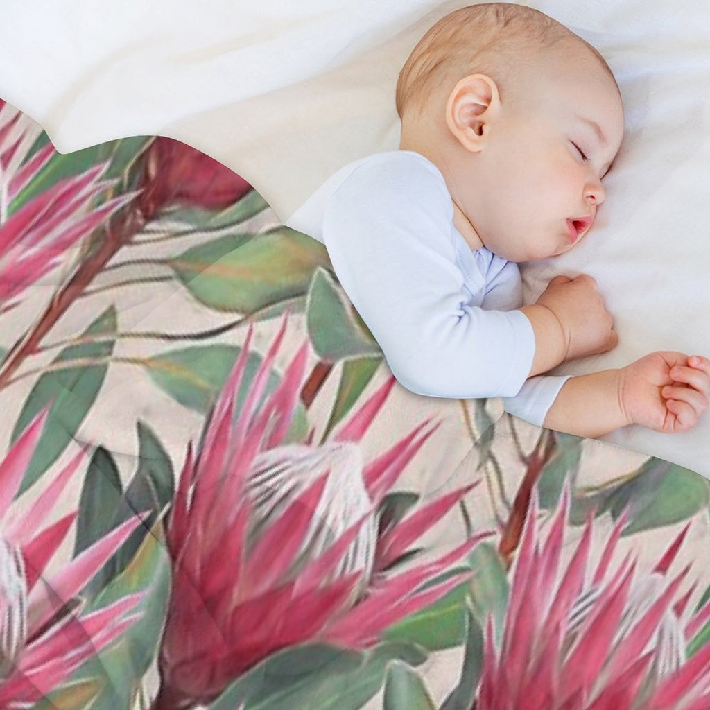 Painted King Proteas on Cream Machine-washable Throw Blanket