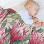 Painted King Proteas on Cream Machine-washable Throw Blanket