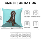Sproodle  Cute Dog Art  Turquoise Background Soft Reinforced Edging Throw Pillow