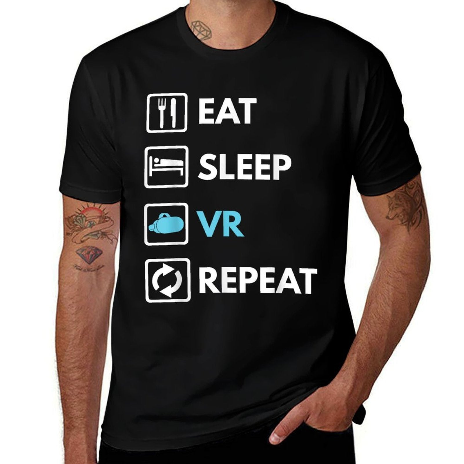Eat Sleep VR Repeat Funny VR Gamer Boy VR Athlete  Heathered Texture T-Shirt