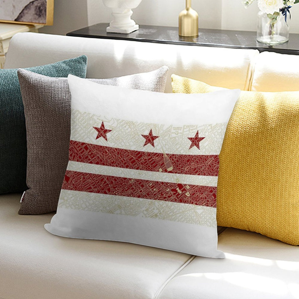 Washington DC Flag W Vintage Map Soft Durable Construction Throw Pillow