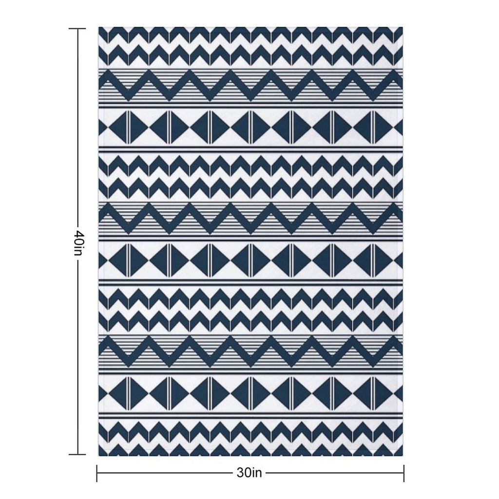Navy Blue And White Geometry Machine-washable Throw Blanket