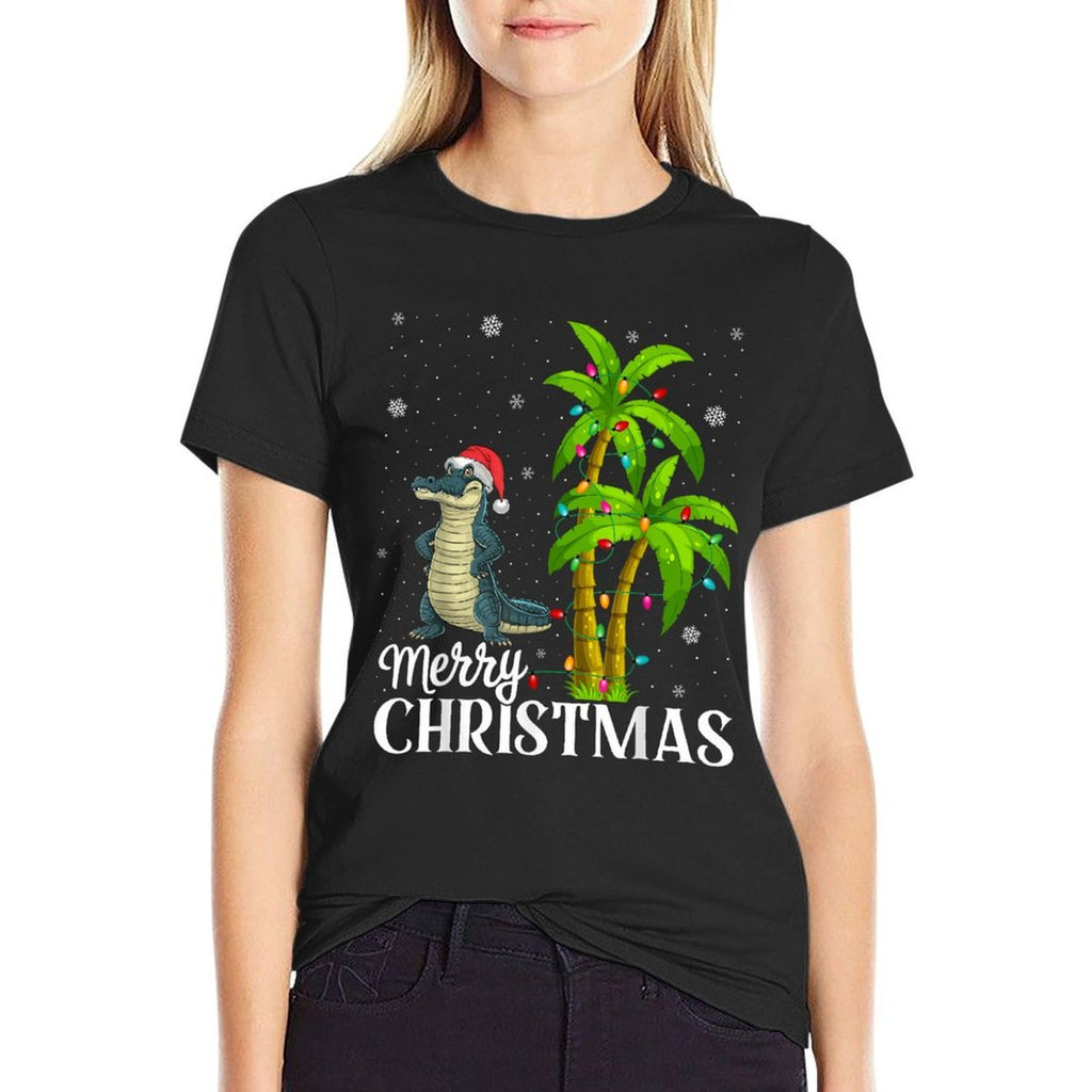 Alligator Lovers Men Women Christmas Tree Lights Beach Comfortable T-Shirt