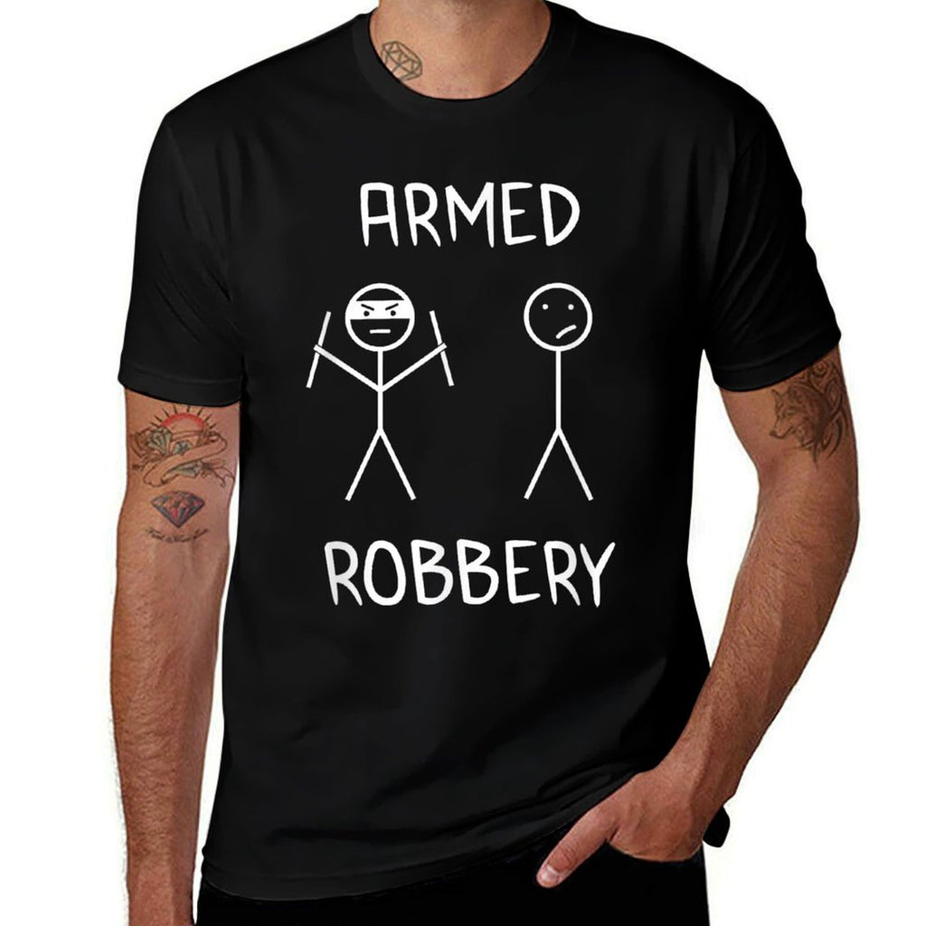 Armed Robbery Sarcastic Sarcasm Funny Stickman Stick Figure  Heathered Texture T-Shirt