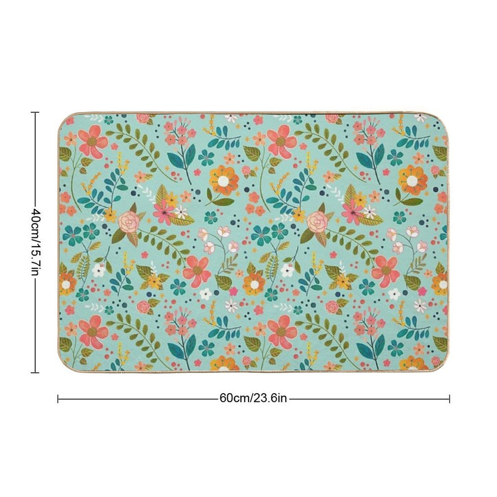 Blue Floral Pattern  Slip-Resistant Bath Mat