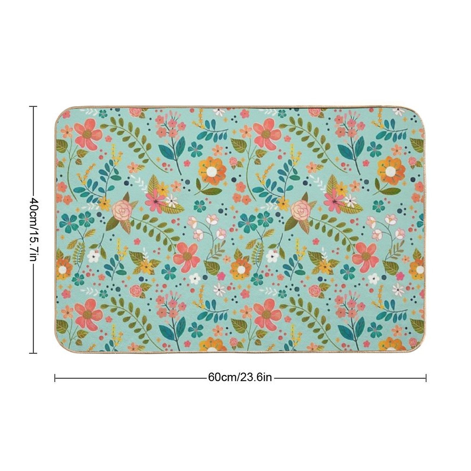 Blue Floral Pattern  Slip-Resistant Bath Mat