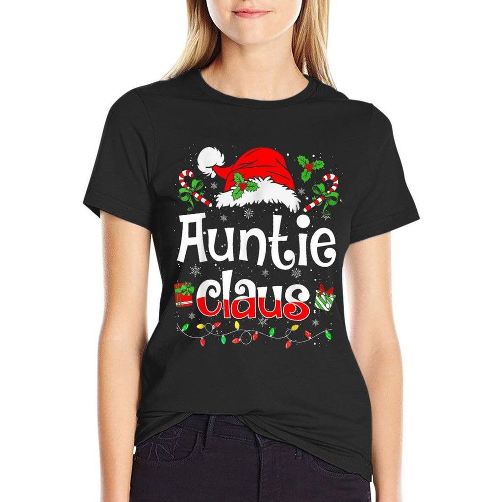 Auntie Claus Christmas Lights Pajama Family Matching  Versatile T-Shirt