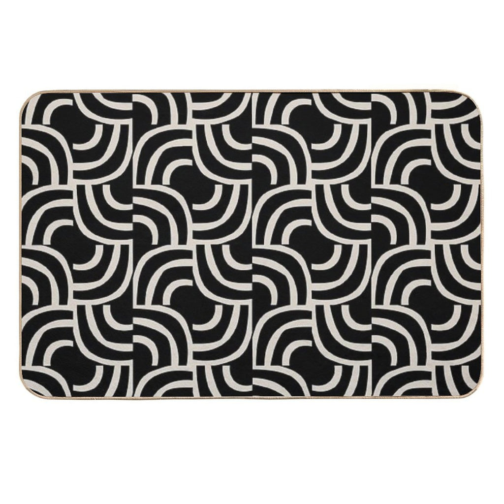 Modernist Abstract Arc Pattern 622 Black And Linen White  Odorless Bath Mat