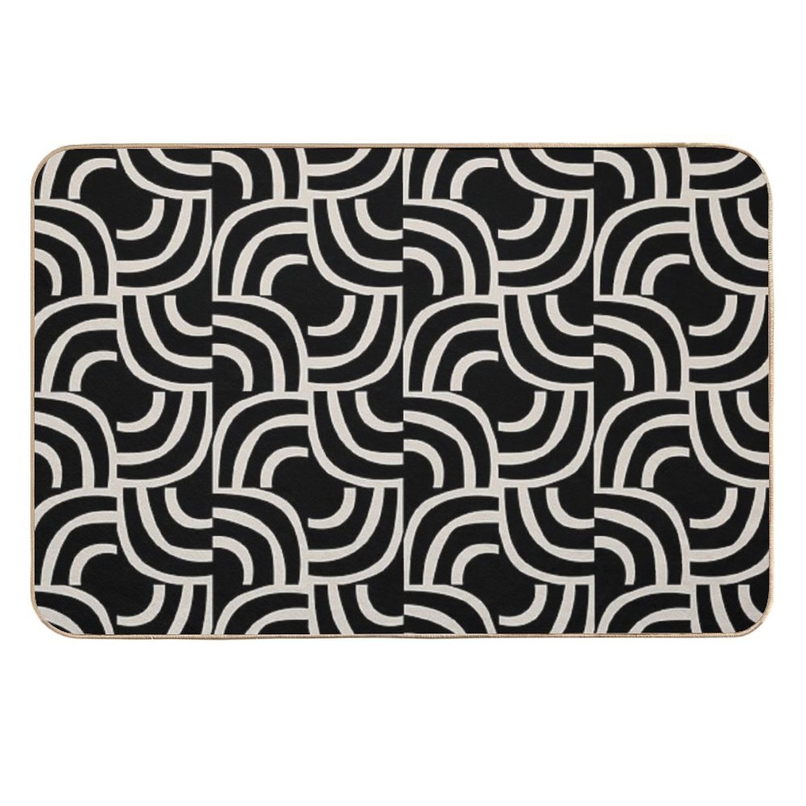 Modernist Abstract Arc Pattern 622 Black And Linen White  Odorless Bath Mat