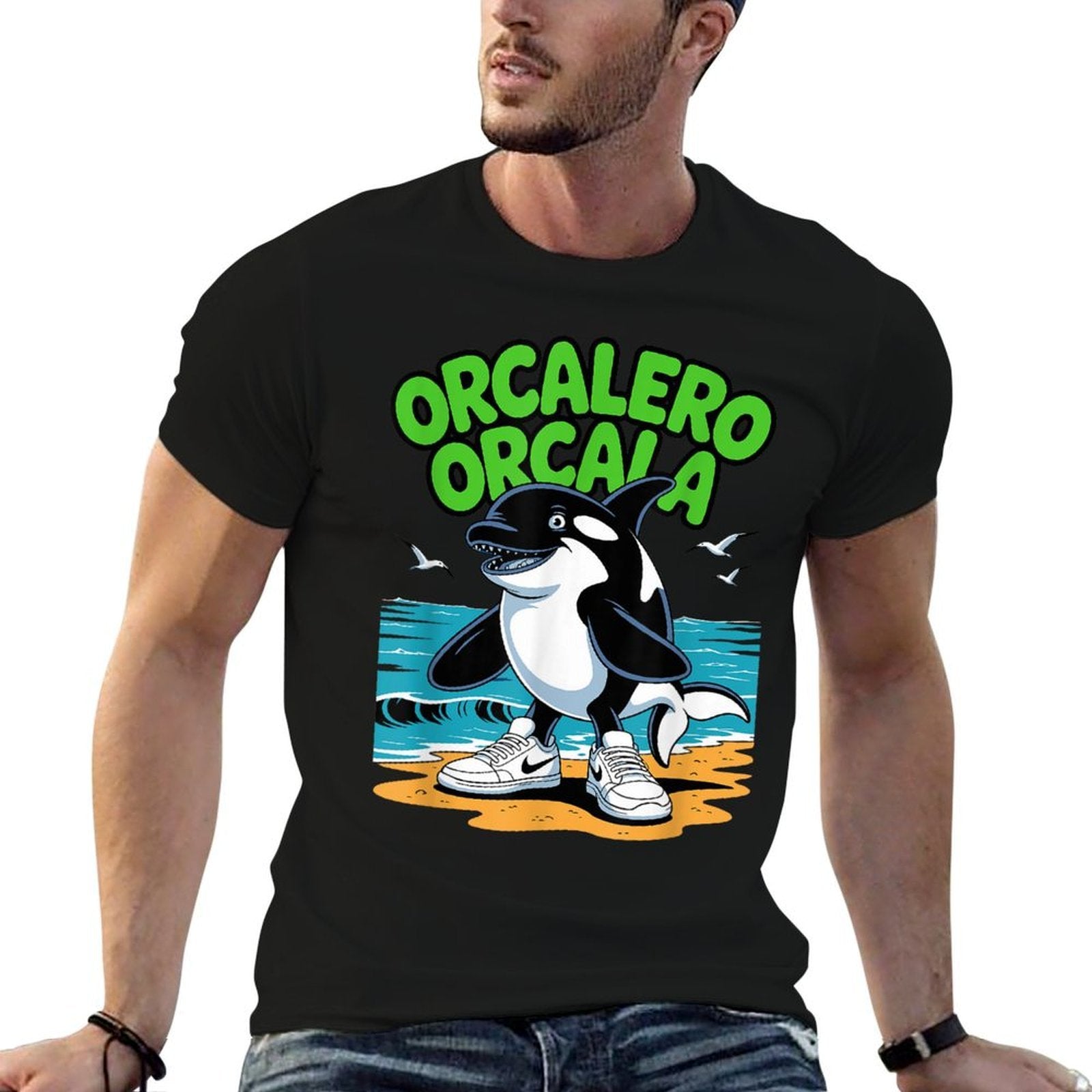 Orcalero Orcala Beach Italian Brainrot Meme  Ribbed Collar T-Shirt
