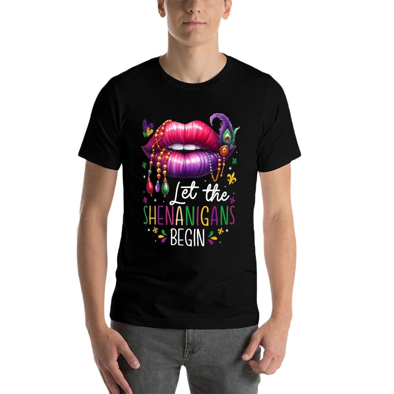 Let The Shenanigans Begin Mardi Gras Lips New Orleans 2025  Soft T-Shirt