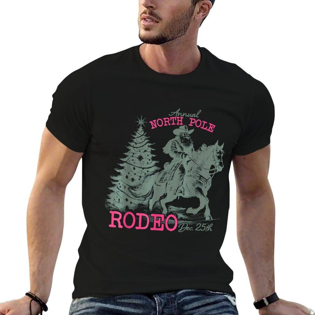 Annual North Pole Rodeo Santa Western Cowboy Christmas Retro  Breathable T-Shirt