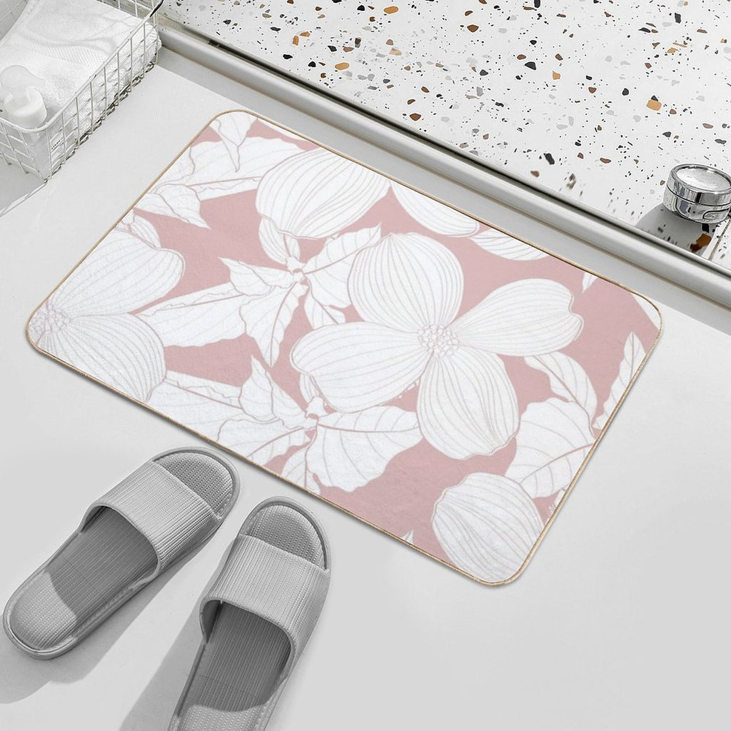 Dogwood Branch with Flowers Seamless Pattern. Cornus Florida.  Line Drawing.  Dirt-Trapping Bath Mat