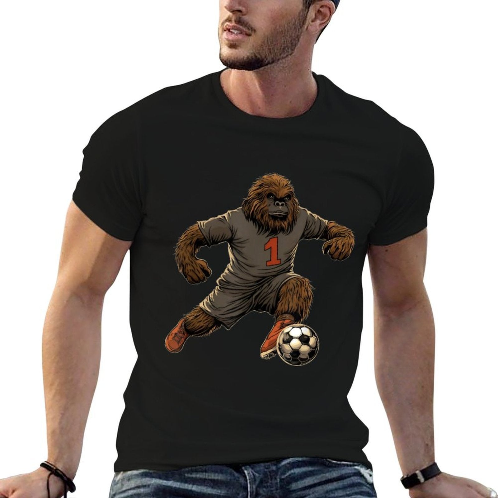 Funny Bigfoot Sasquatch for Men Women Coach Player Soccer  Oversized Silhouette T-Shirt
