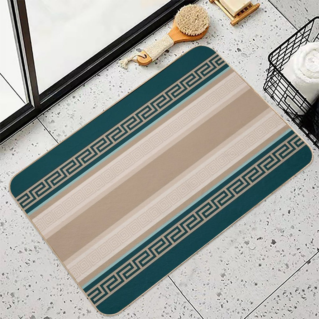 Greek Key - Meander - Taupe And Green  Absorbent Bath Mat