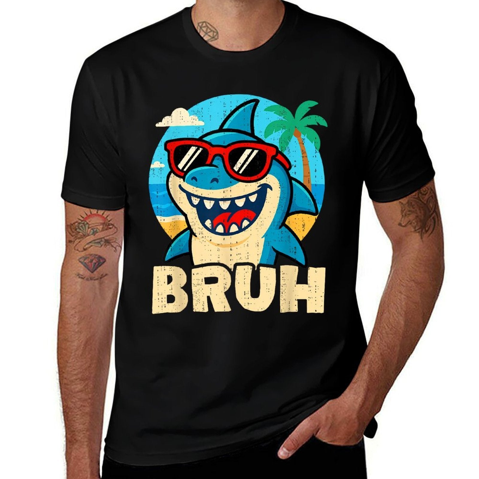 Funny Bruh Shark With Sunglasses Memenager Kids Boys  Odor-resistant T-Shirt
